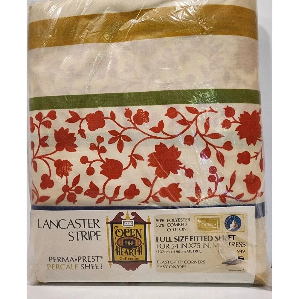 Vintage Sears Open Hearth Lancaster Stripe Full Fitted Sheet   NIP